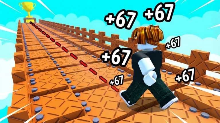 +1 Speed Bridge Building Roblox Game - Player running on bridge with speed boosts